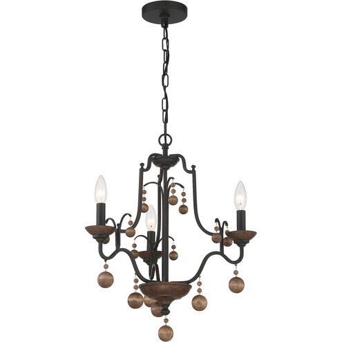 Colonial Charm 3 Light 19 inch Old World Bronze/Walnut Accents Chandelier Ceiling Light